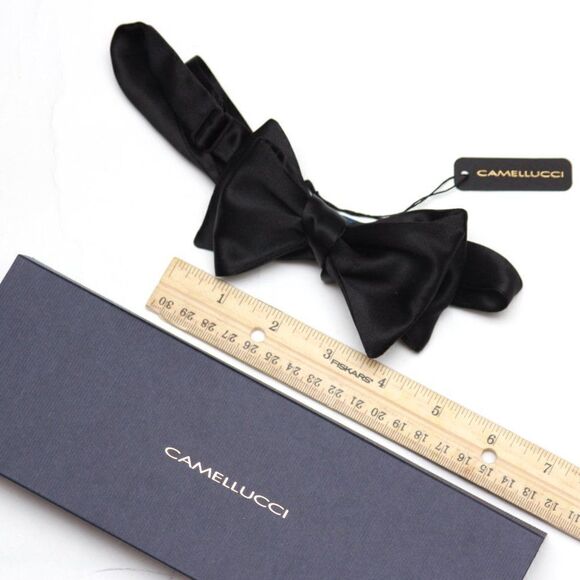 Men's bow‎ tie 100%Silk Charmeuse Black Self tied Bow tie Small AD2023 - Picture 15 of 15